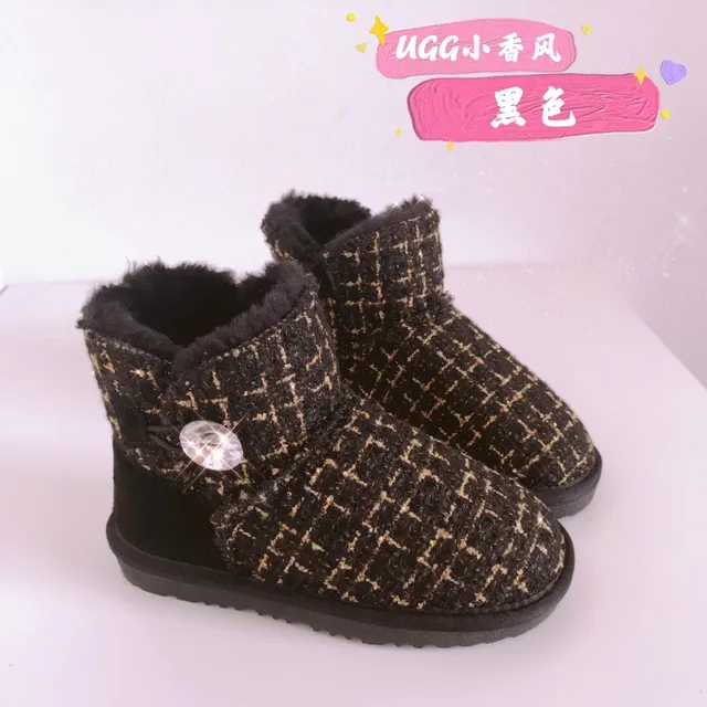 UGG Bottes de neige rose beige avec dessus en tweed et doublure en shearling 3