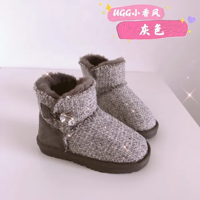 UGG Bottes de neige rose beige avec dessus en tweed et doublure en shearling 5