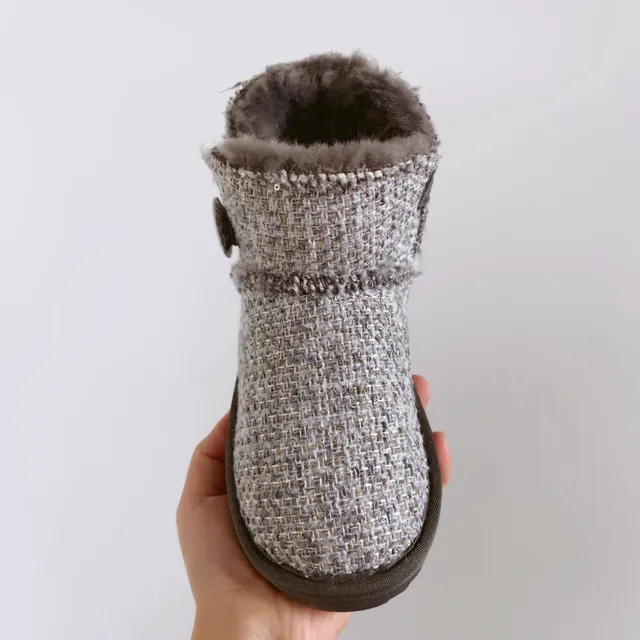 UGG Bottes de neige rose beige avec dessus en tweed et doublure en shearling 9