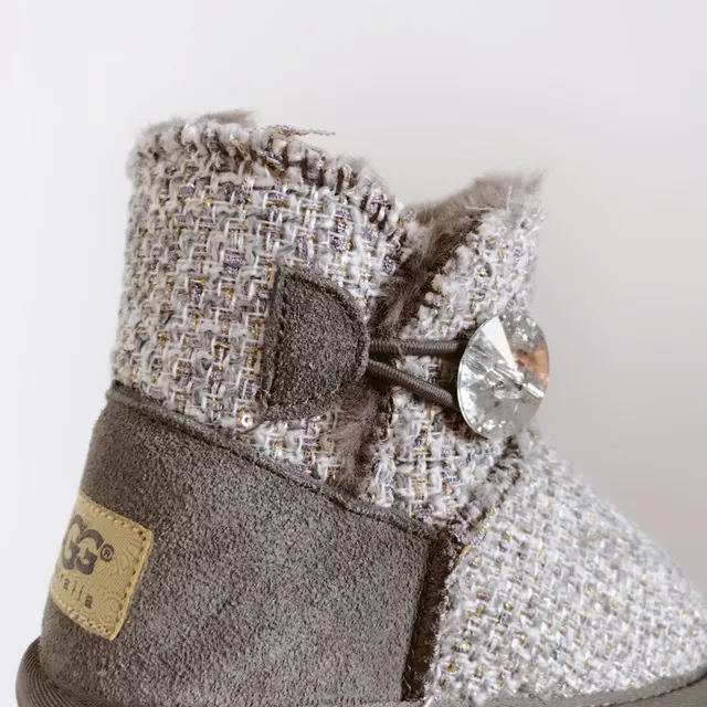 UGG Bottes de neige rose beige avec dessus en tweed et doublure en shearling 13