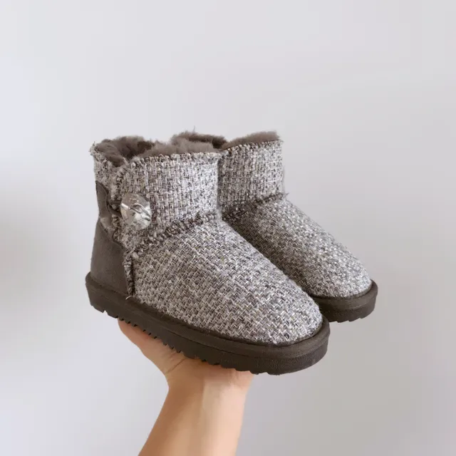 UGG Bottes de neige rose beige avec dessus en tweed et doublure en shearling 14