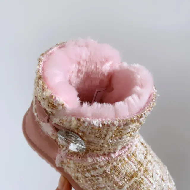 UGG Bottes de neige rose beige avec dessus en tweed et doublure en shearling 15