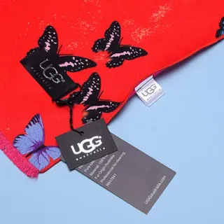 UGG लाल बैंगनी मुद्रित तितली मोटिफ स्कार्फ