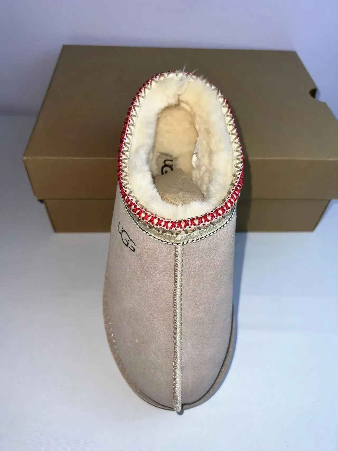 UGG Tasman Beige Red Suede Upper Shearling-Lined Casual Shoes 6