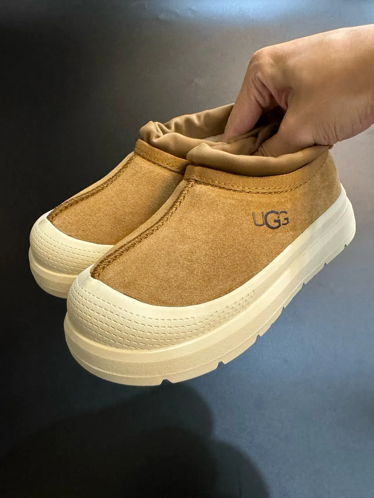 UGG Tasman Bege Branco Slip-On Plataforma Sola Sapatos Casuais 6