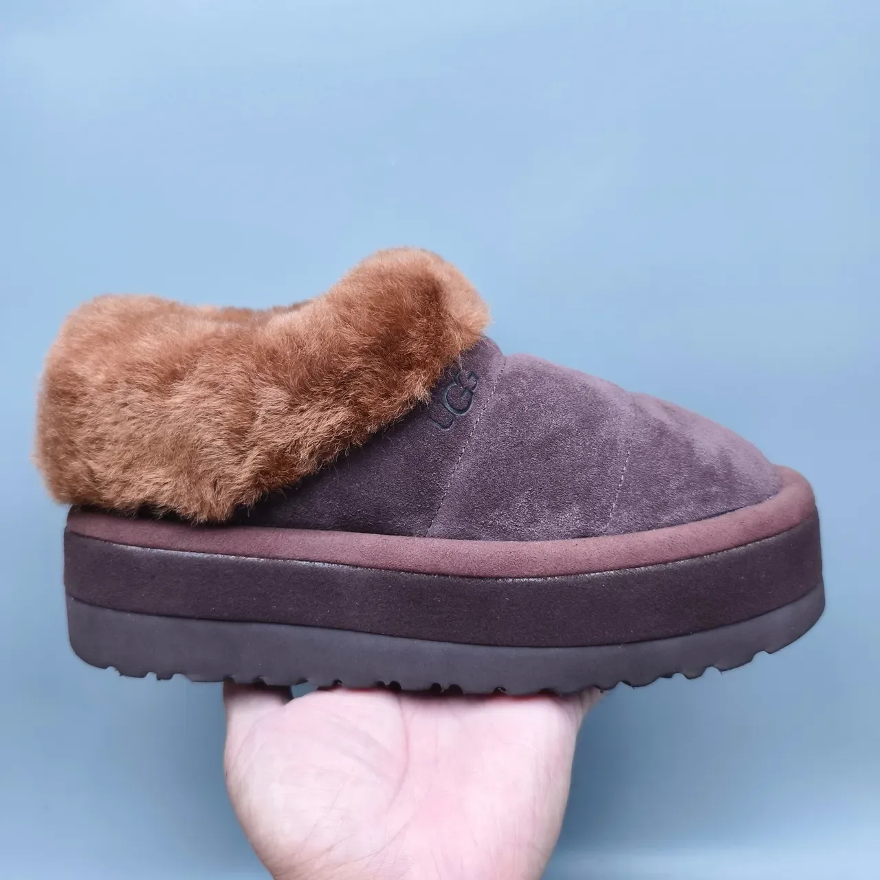 UGG Tasman Brown Beige Platform Sole Shearling-Lined Collar Casual Shoes 2