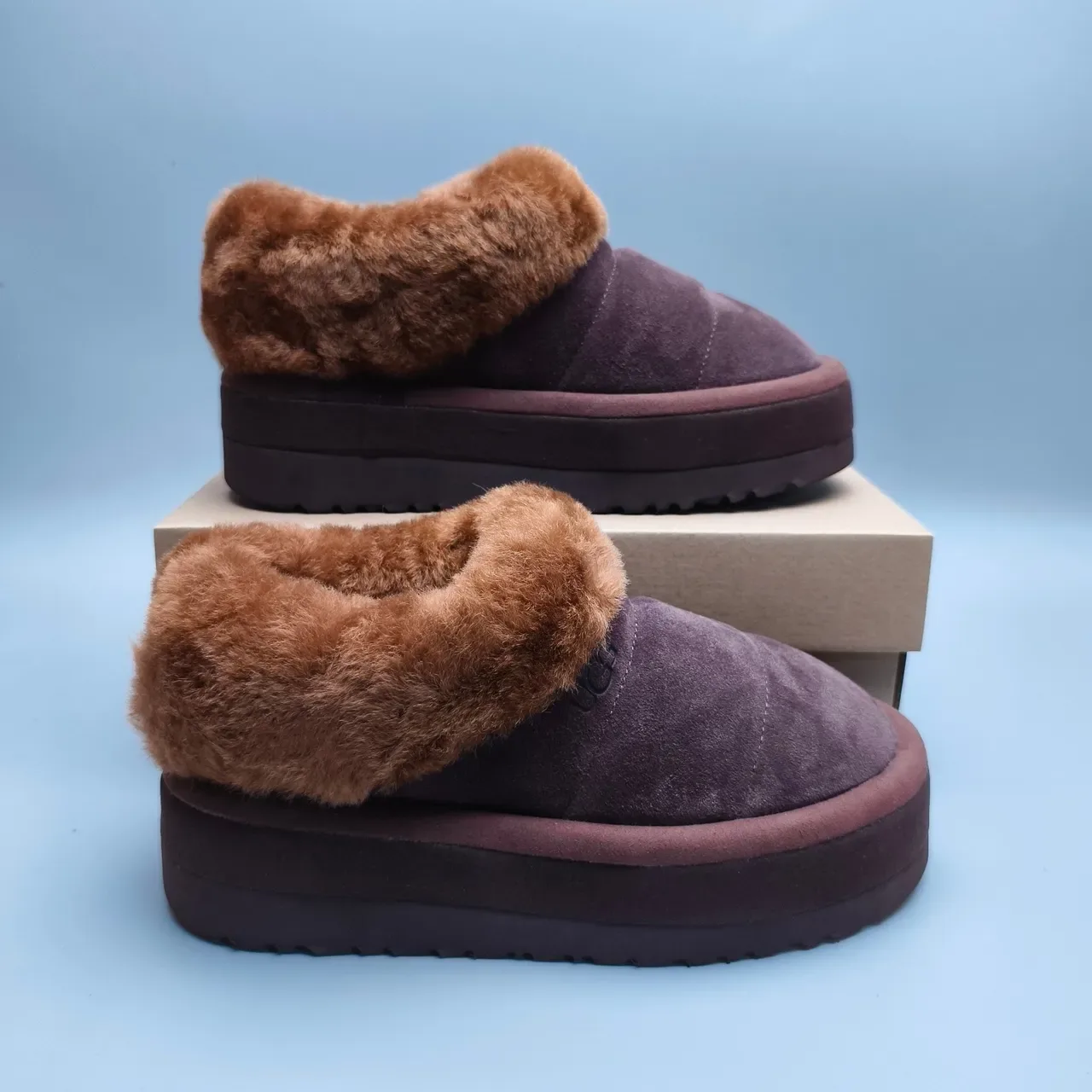 UGG Tasman Brown Beige Platform Sole Shearling-Lined Collar Casual Shoes 5