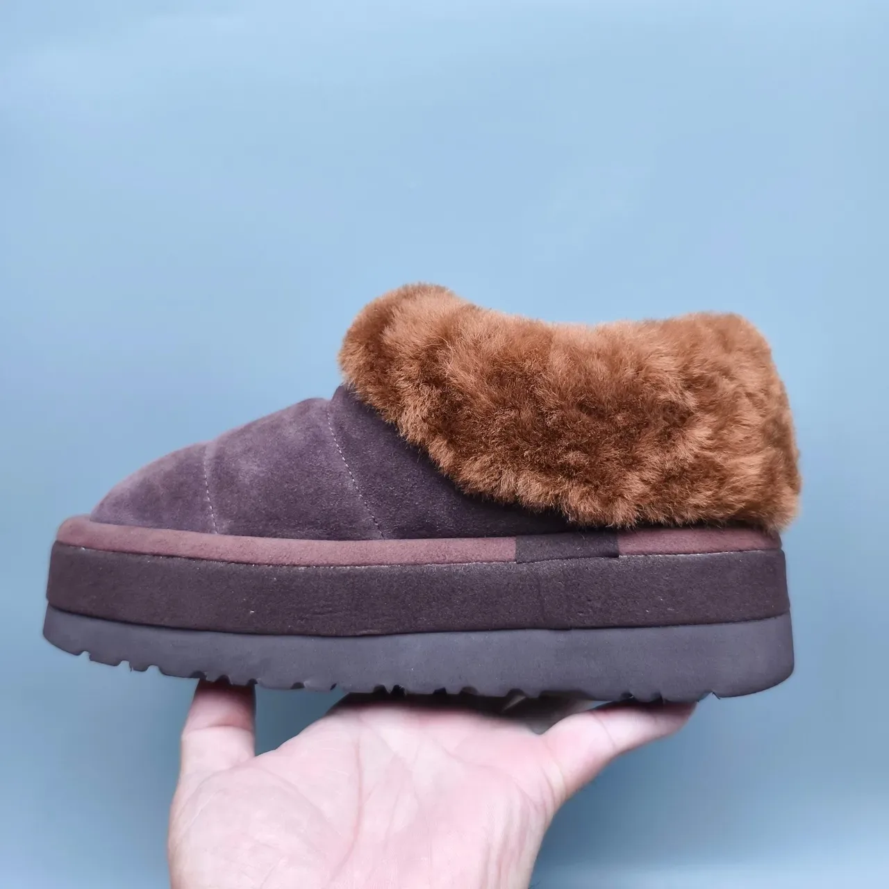 UGG Tasman Brown Beige Platform Sole Shearling-Lined Collar Casual Shoes 7