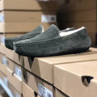UGG Tasman Gray Suede Shearling-Lined Slip-On Loafers