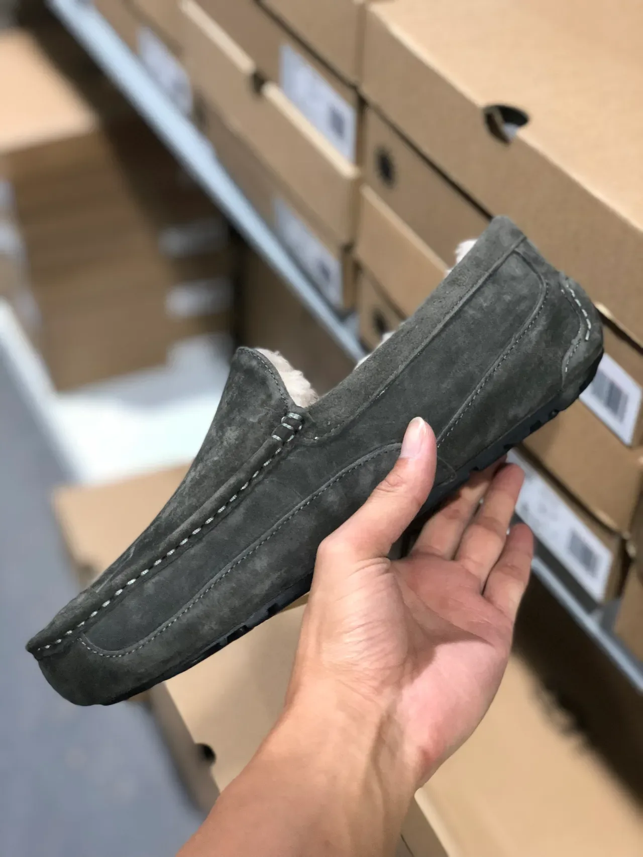 UGG Tasman Gray Suede Shearling-Lined Slip-On Loafers 4