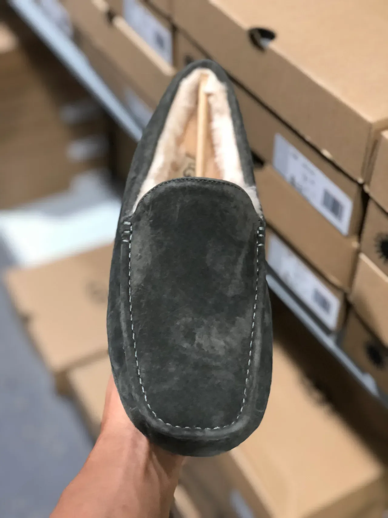 UGG Tasman Gray Suede Shearling-Lined Slip-On Loafers 5