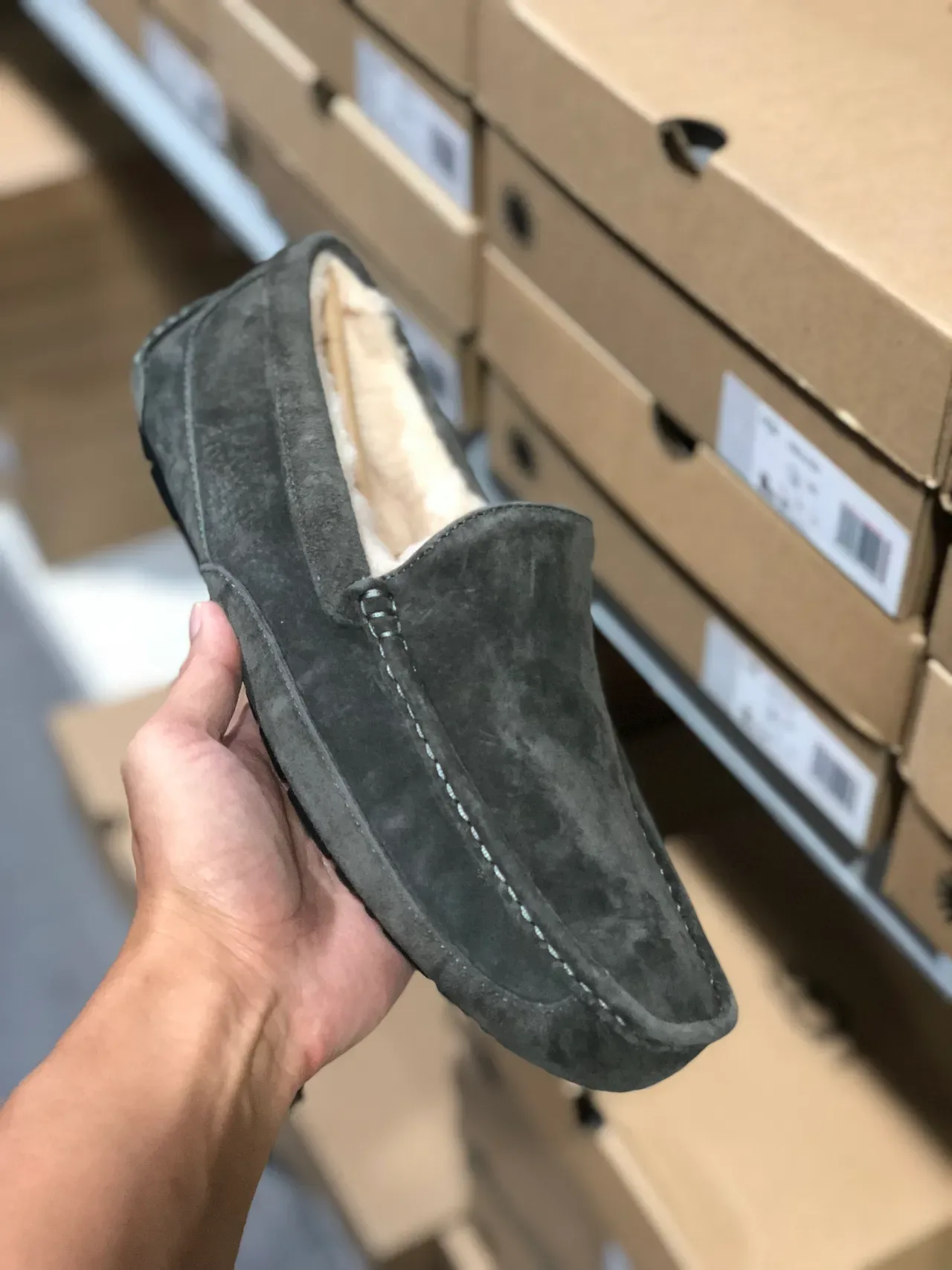 UGG Tasman Gray Suede Shearling-Lined Slip-On Loafers 6