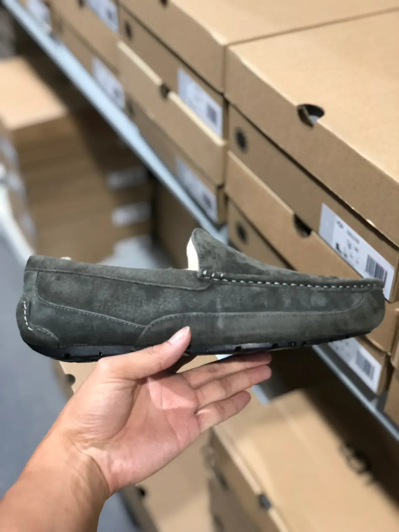 UGG Tasman Gray Suede Shearling-Lined Slip-On Loafers 7
