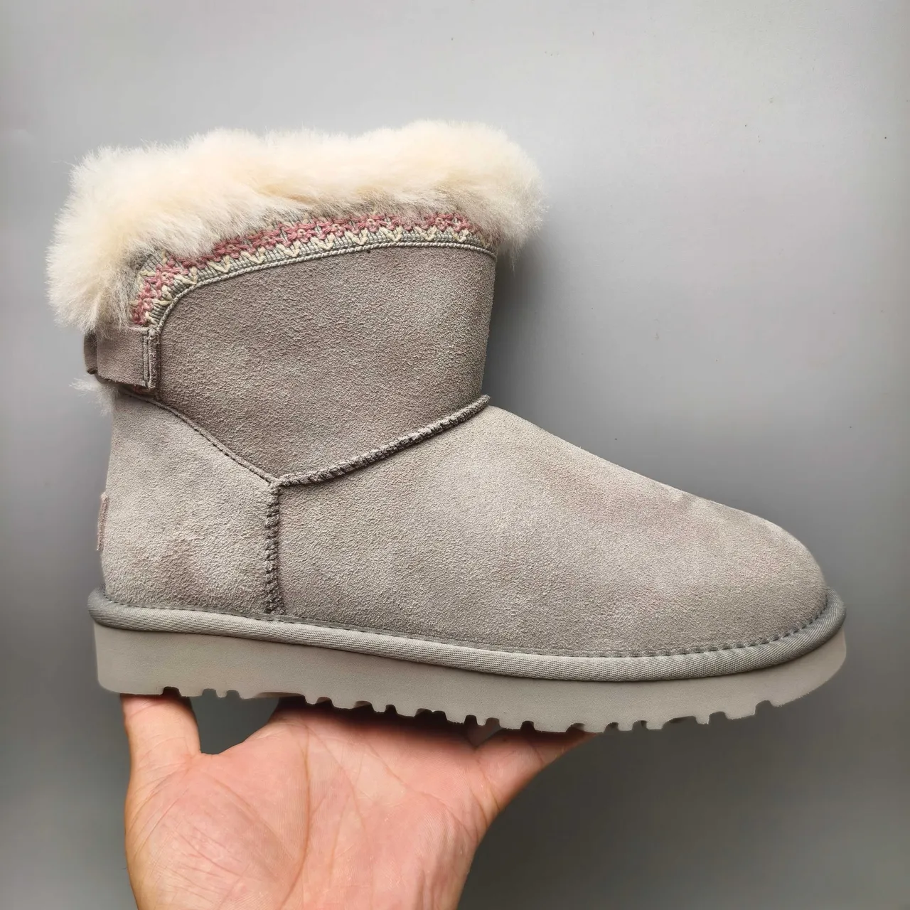 UGG Tasman Light Gray Suede Shearling Cuff Snow Boot 2