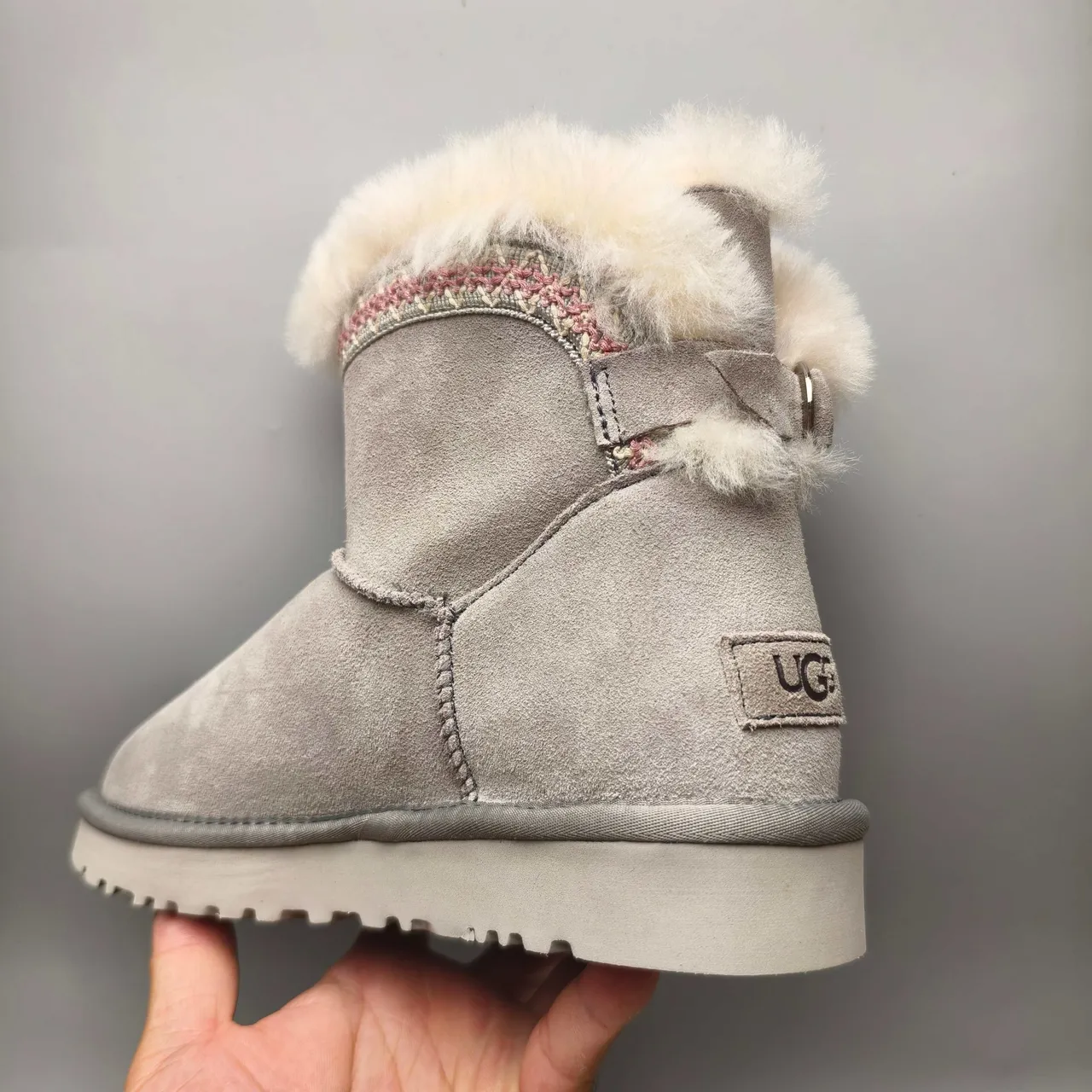 UGG Tasman Light Gray Suede Shearling Cuff Snow Boot 3