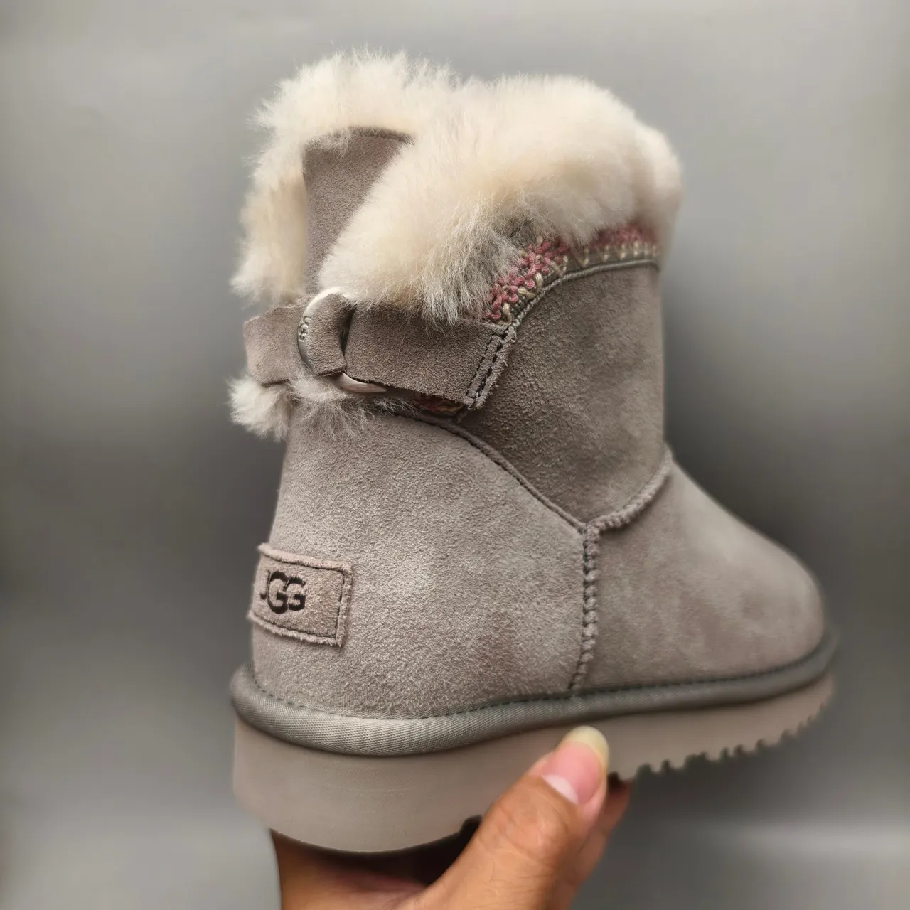UGG Tasman Light Gray Suede Shearling Cuff Snow Boot 4