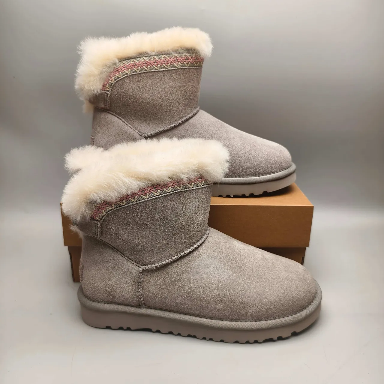 UGG Tasman Light Gray Suede Shearling Cuff Snow Boot 6