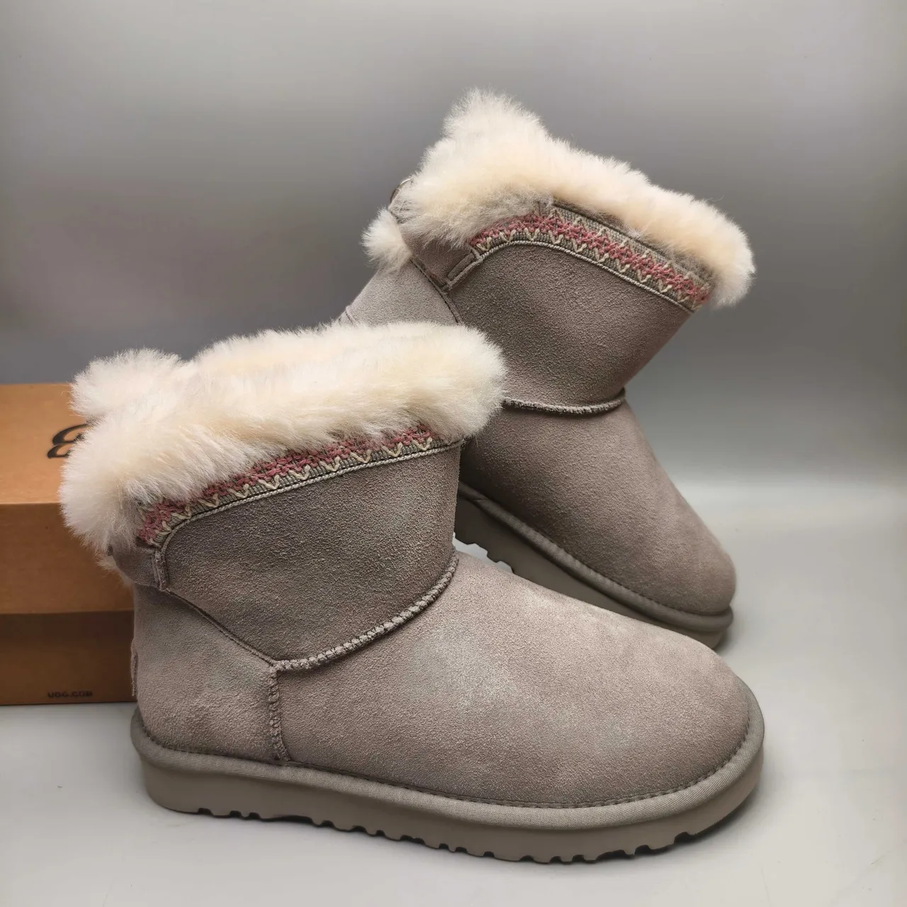 UGG Tasman Light Gray Suede Shearling Cuff Snow Boot 7