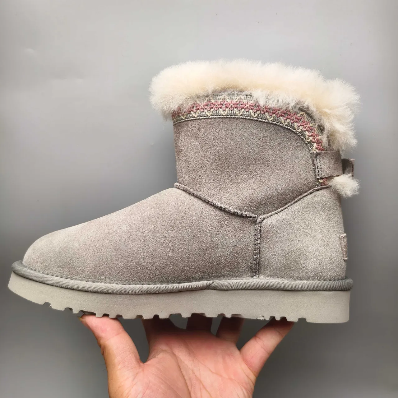 UGG Tasman Light Gray Suede Shearling Cuff Snow Boot 8