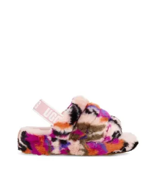 UGG Tasman Multicolor Abstract Print Plush Faux Fur Slippers 1