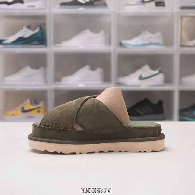 UGG Tasman Olive Green Suede Platform Slippers 3