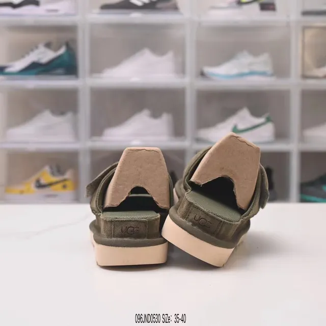 UGG Tasman Olive Green Suede Platform Slippers 5