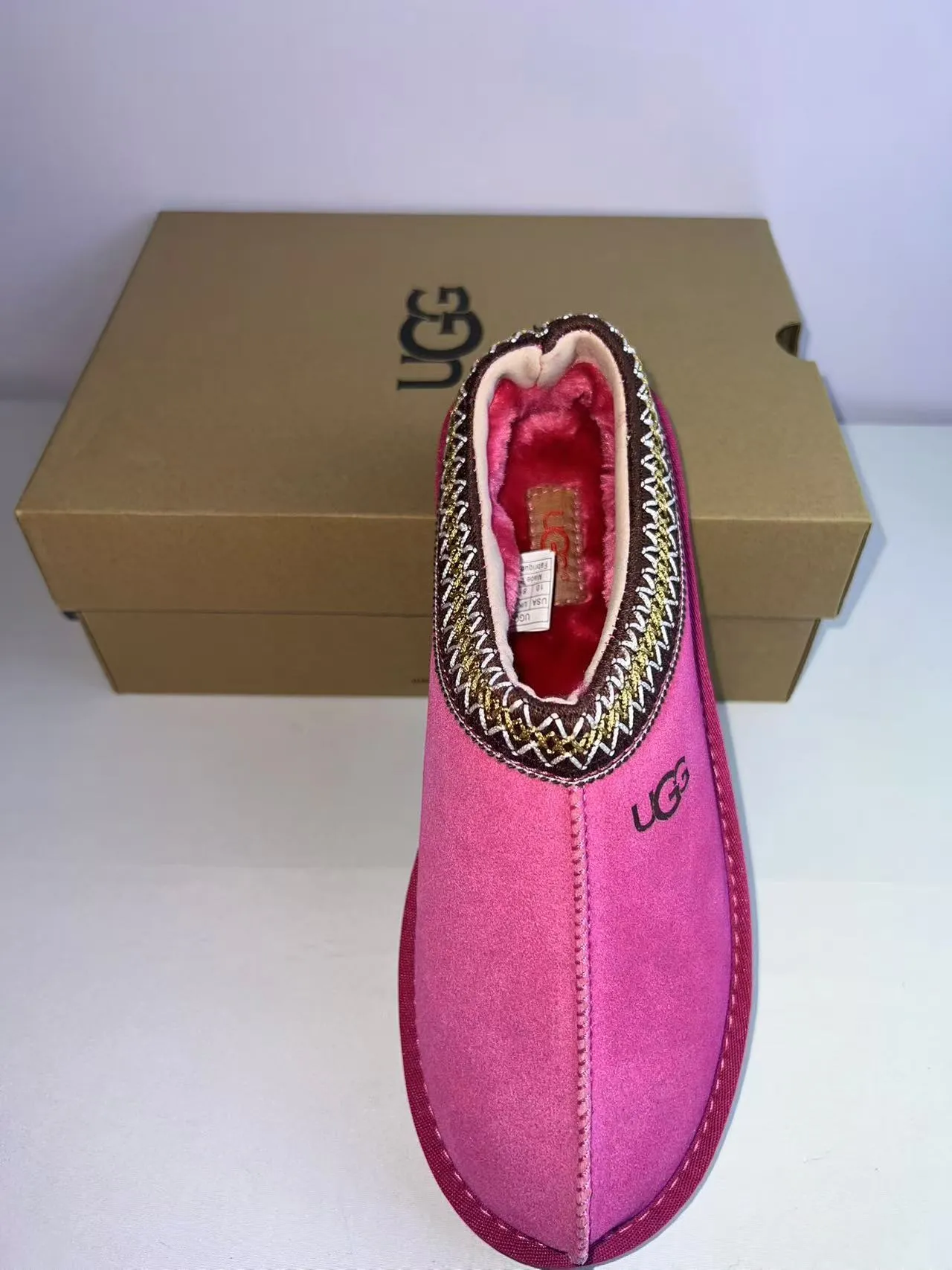 UGG Tasman Pink Embroidered Trim Slipper 4