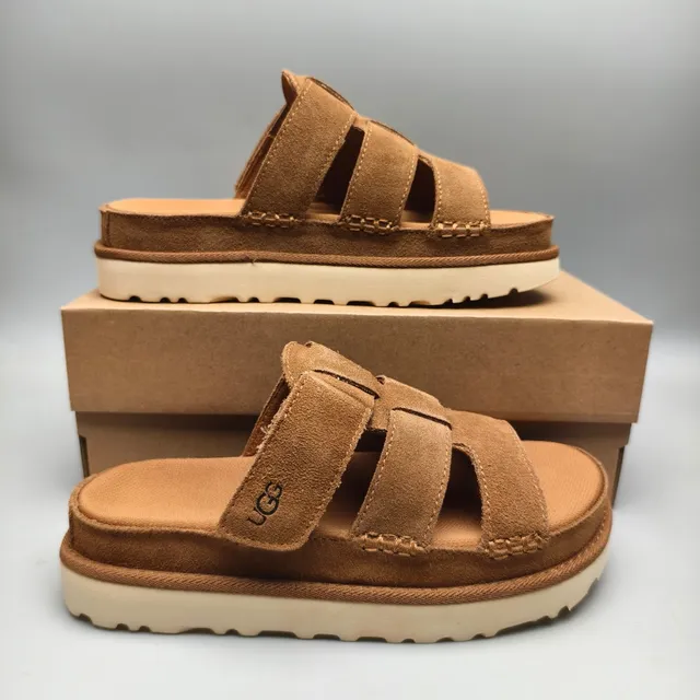 UGG Tasman Tan Suede Double-Strap Platform Casual Sandals 5