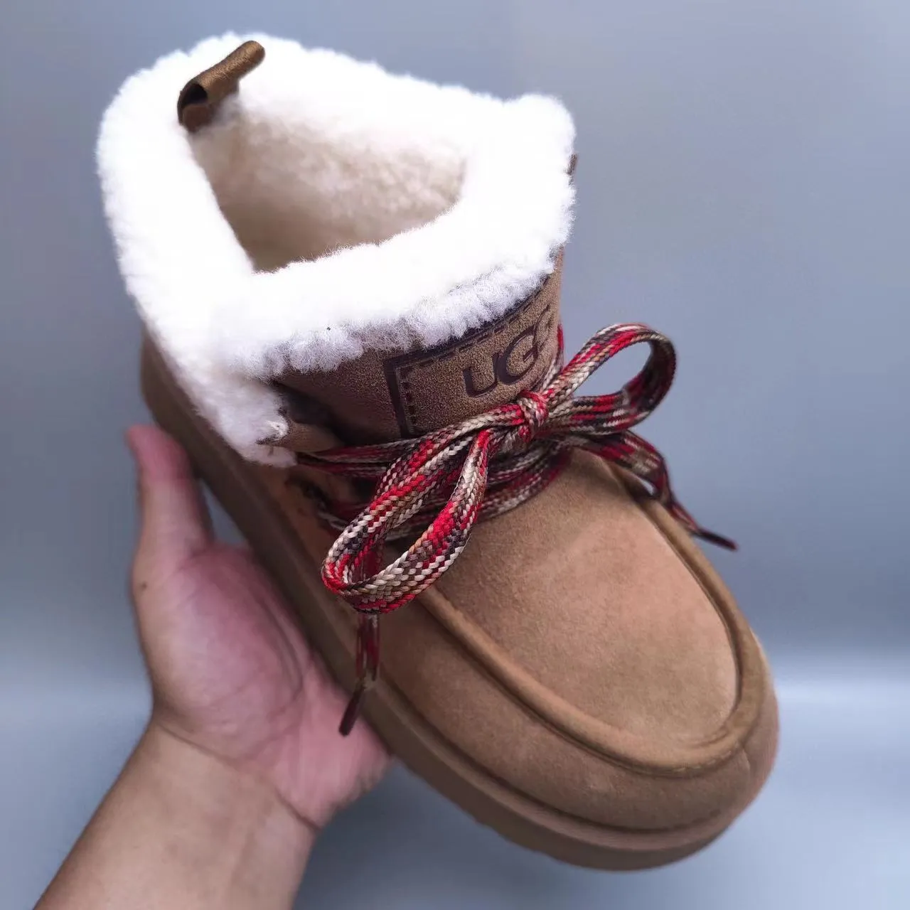 UGG Tasman Tan Suede Shearling-Lined Platform Snow Boots 4
