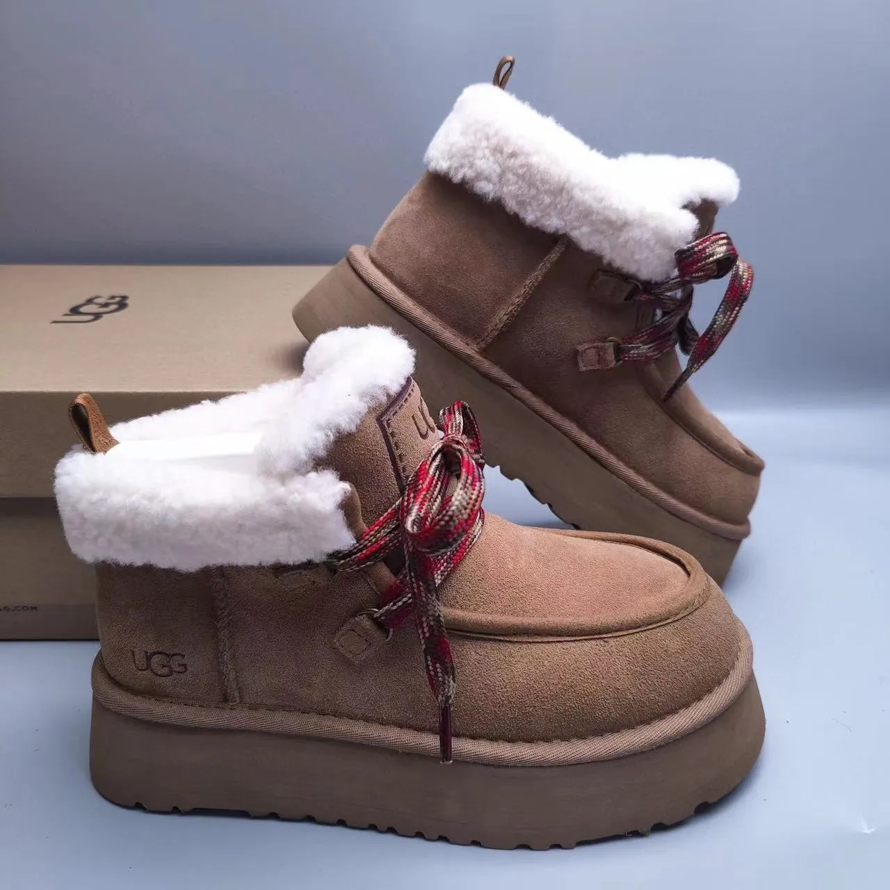 UGG Tasman Tan Suede Shearling-Lined Platform Snow Boots 5