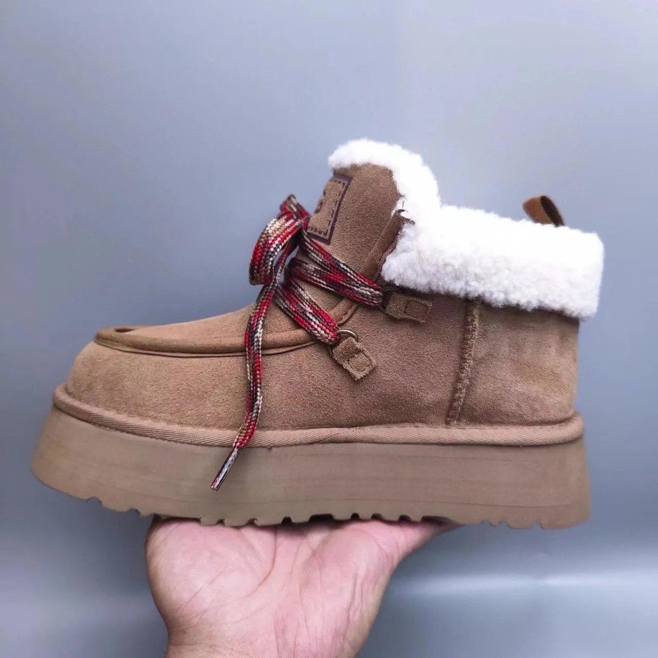UGG Tasman Tan Suede Shearling-Lined Platform Snow Boots 6