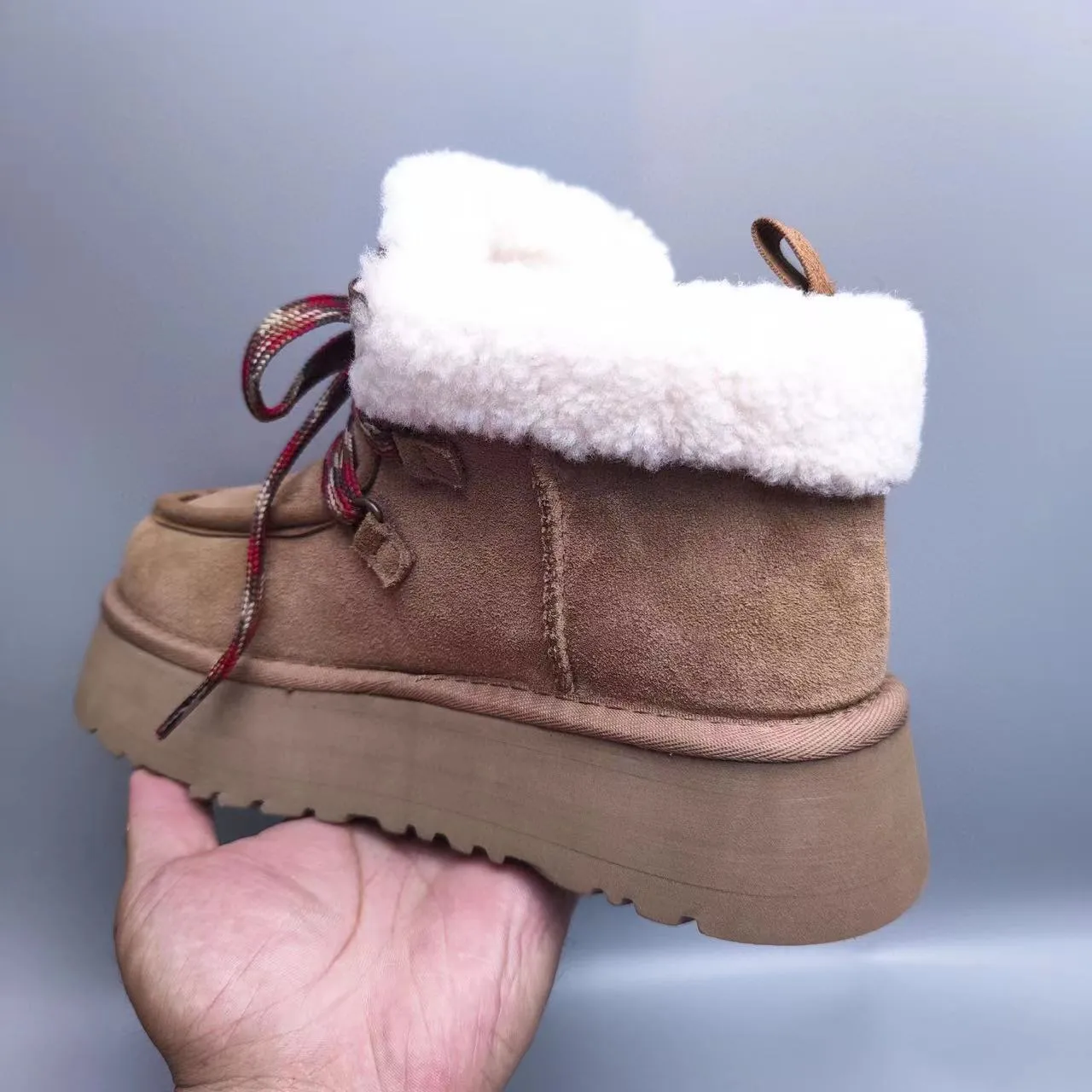 UGG Tasman Tan Suede Shearling-Lined Platform Snow Boots 7