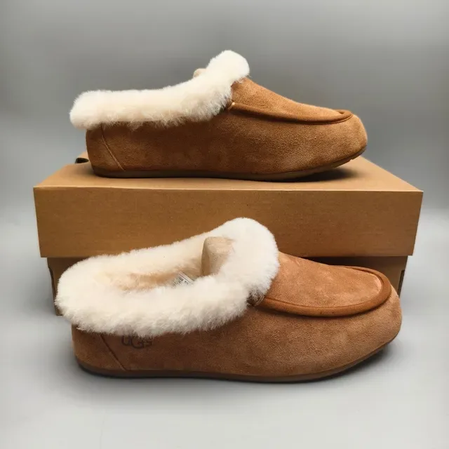 UGG Tasman Tan Suede Shearling-Lined Slip-On Loafers 5
