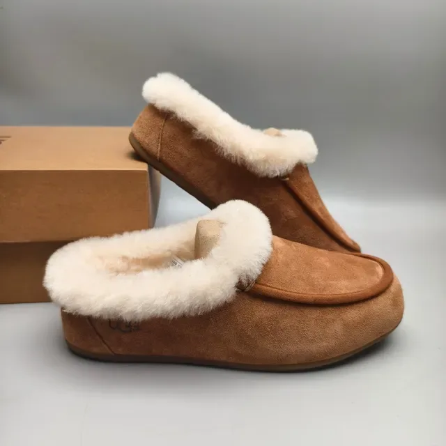 UGG Tasman Tan Suede Shearling-Lined Slip-On Loafers 6