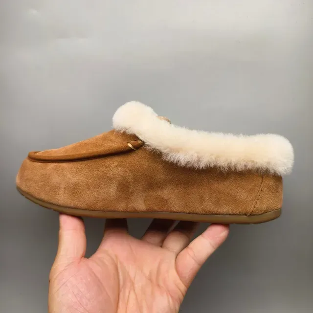 UGG Tasman Tan Suede Shearling-Lined Slip-On Loafers 7