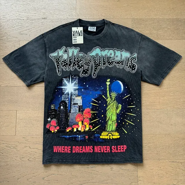 Vale Forever Graphic Print Acid-Wash Black Double-Sided T-Shirt 5