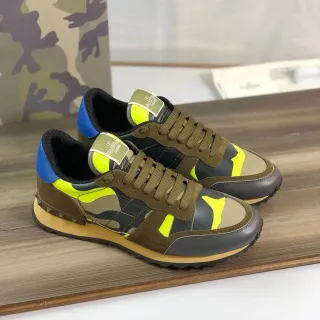 Valentino Army Green Yellow Camouflage Paneling Neon Contrast Accents Lifestyle Sneakers