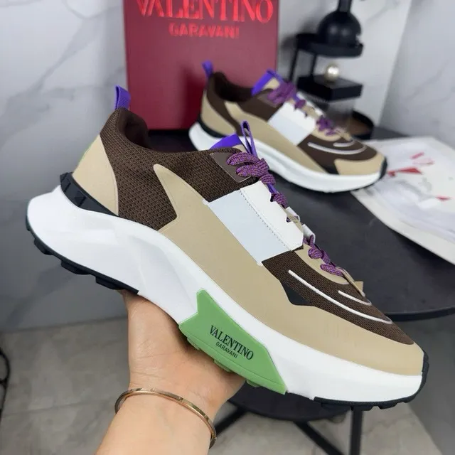 Valentino bege marrom sola multi-panel parte superior tênis chunky 2