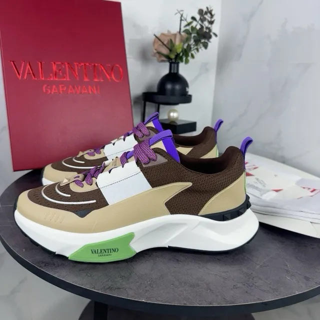 Valentino bege marrom sola multi-panel parte superior tênis chunky 3