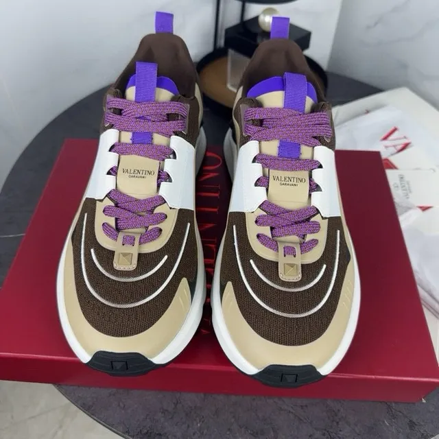 Valentino bege marrom sola multi-panel parte superior tênis chunky 4