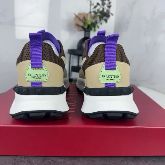 Valentino bege marrom sola multi-panel parte superior tênis chunky 7