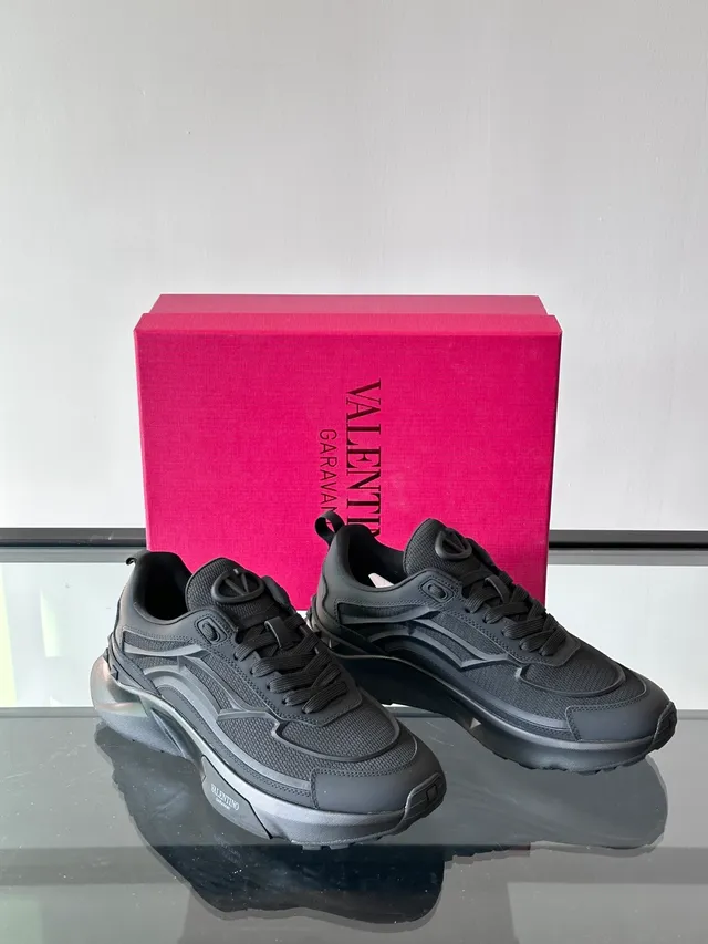 Valentino Negro Monocromo Talón Esculpido Zapatillas Chunky 4