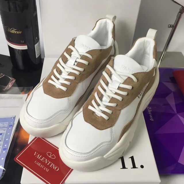 Valentino Garavani Branco e Bege Sola de Plataforma Couro e Camurça Misturados Tênis Chunky 5
