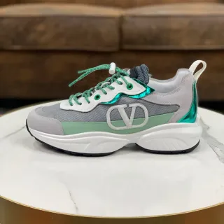 Valentino Gray Green Sole Layered Mesh And Synthetic Upper Chunky Sneakers