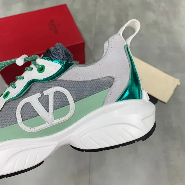 Valentino Gris Semelle Verte Maillage Avec Couches Et Synthétique Supérieur Baskets Chunky 4