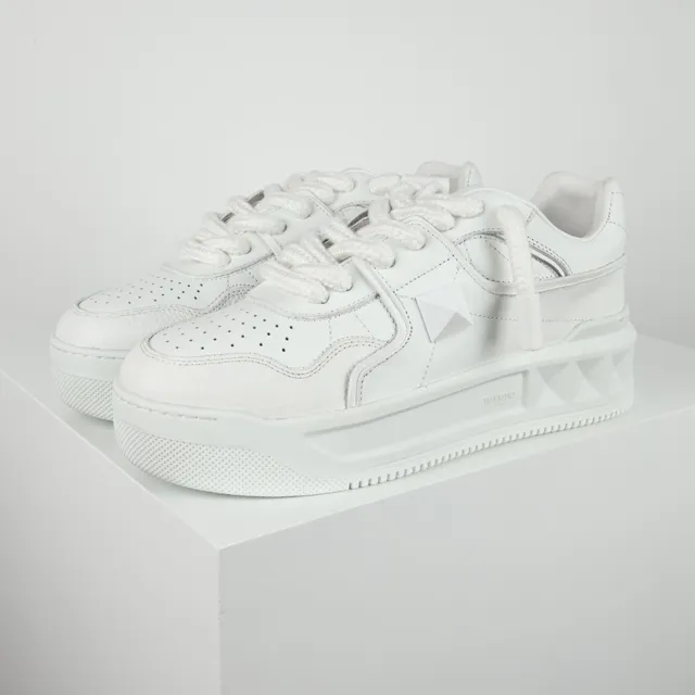 Valentino Rockstud All-White Leather Pyramid Stud Lifestyle Sneakers 2
