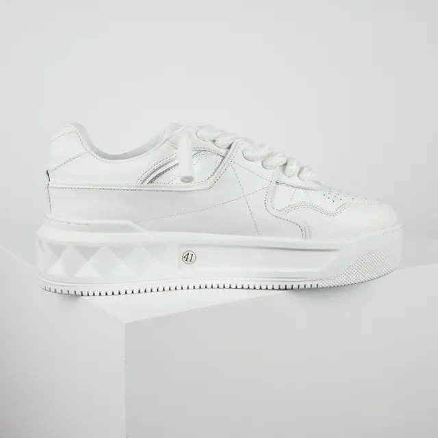 Valentino Rockstud All-White Leather Pyramid Stud Lifestyle Sneakers 7