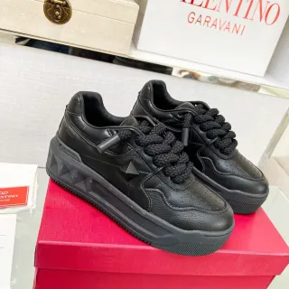 Valentino Rockstud Black Leather Platform Lifestyle Sneakers