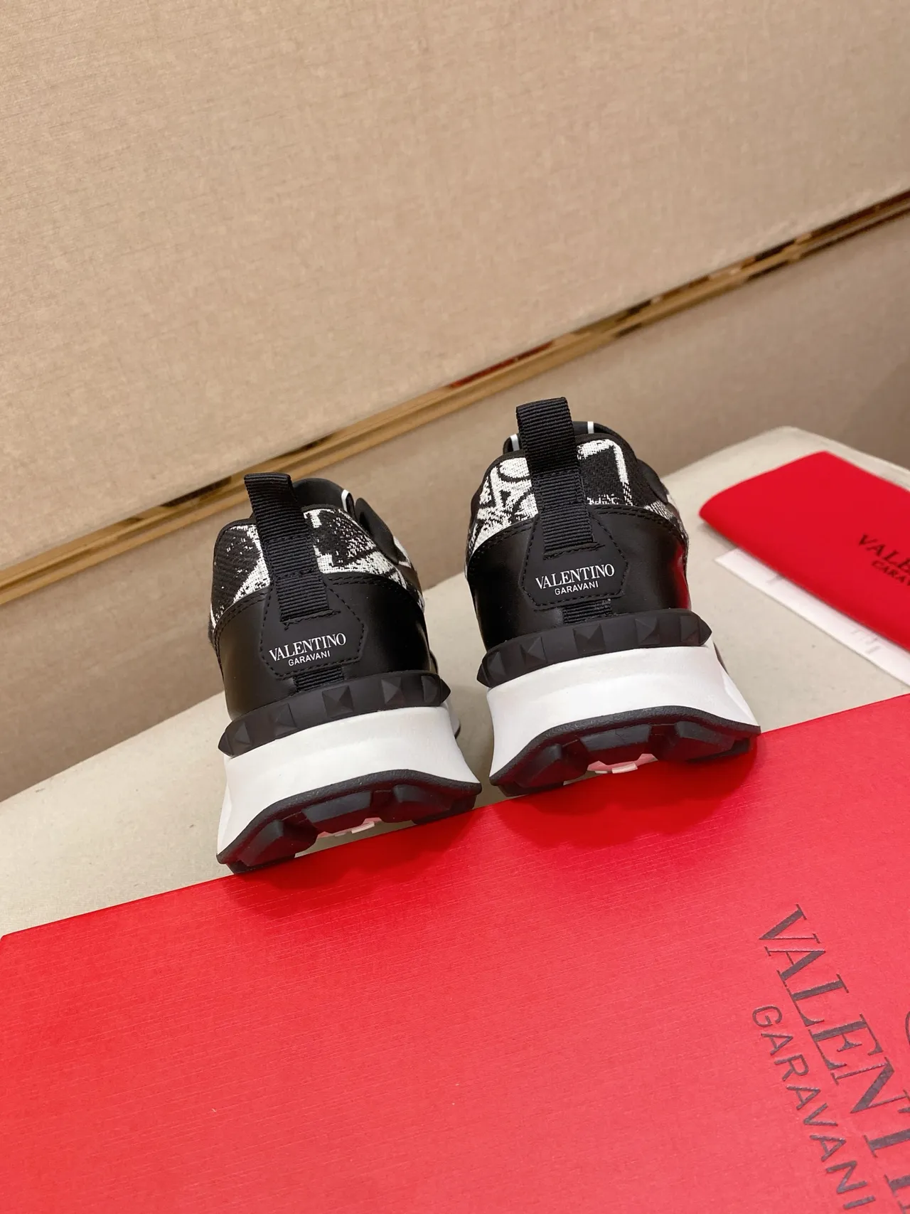 Valentino Rockstud Black White Sole Mixed-Material Upper Chunky Sneakers 4