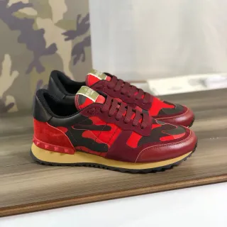 Valentino Rockstud Camouflage Red Burgundy Lifestyle Sneakers